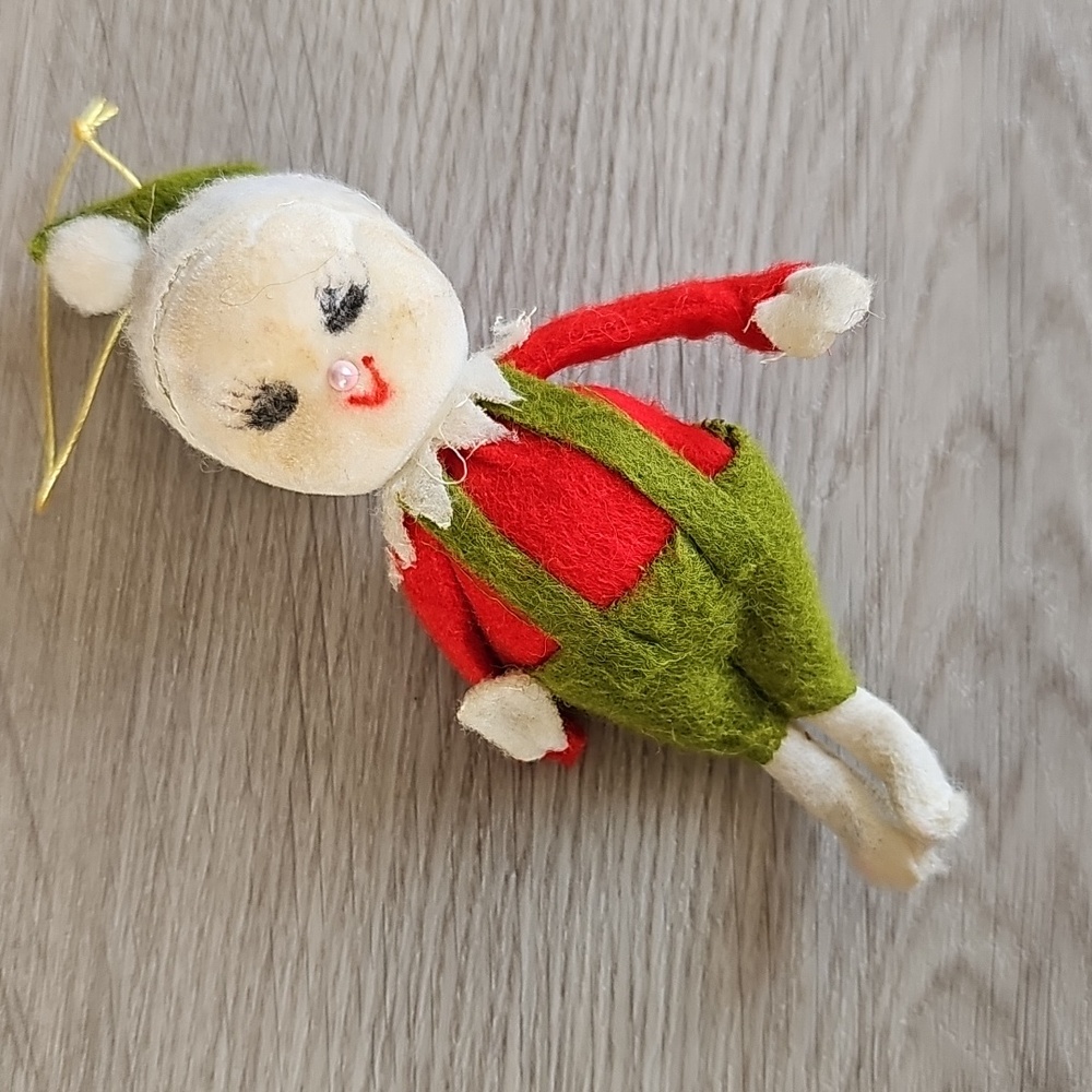 Vintage 50s Snow Baby‎ Elf Flocked 4" Christmas Tree Ornament Japan